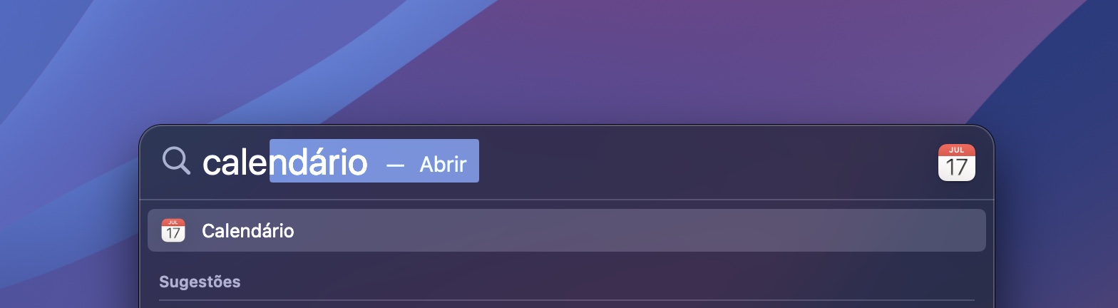 A janela do Spotlight é aberta ao pressionar Cmd + Espaço. Comece a digitar exatamente o que você está procurando e será encontrado em segundos.