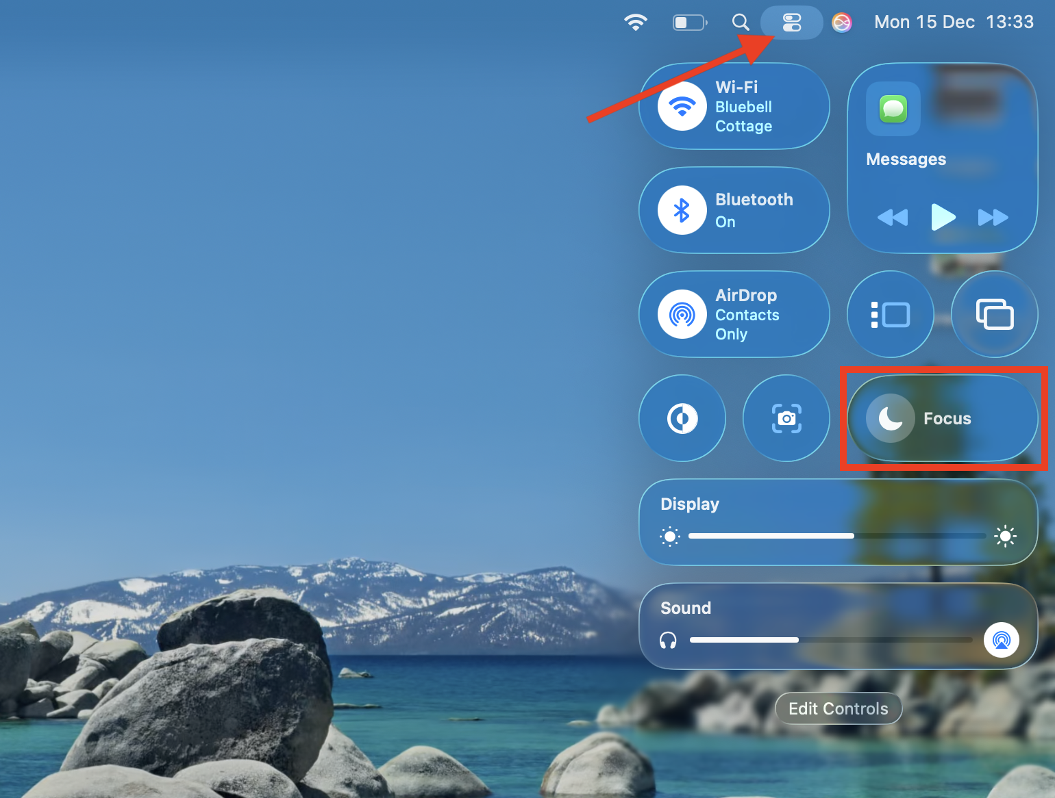 The Focus mode button inside Control Center on Mac. If you're want to know how to silence notifications on Mac, go into Focus mode and choose one of the options.