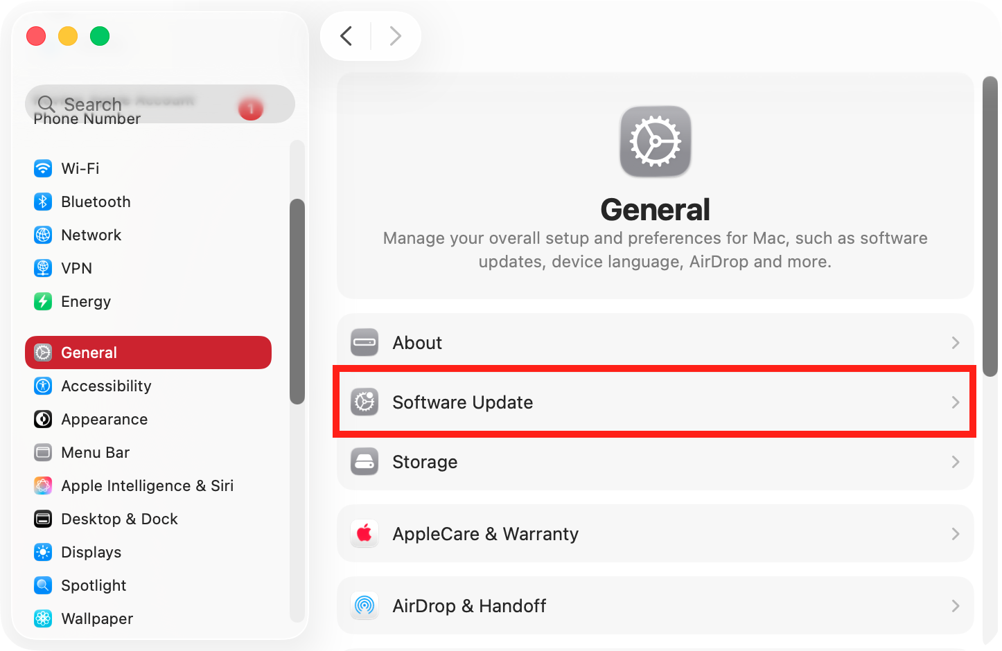 It's always a good idea to keep your Mac fully up to date. To check for new updates, open your System Settings, and go to General > Software Update.