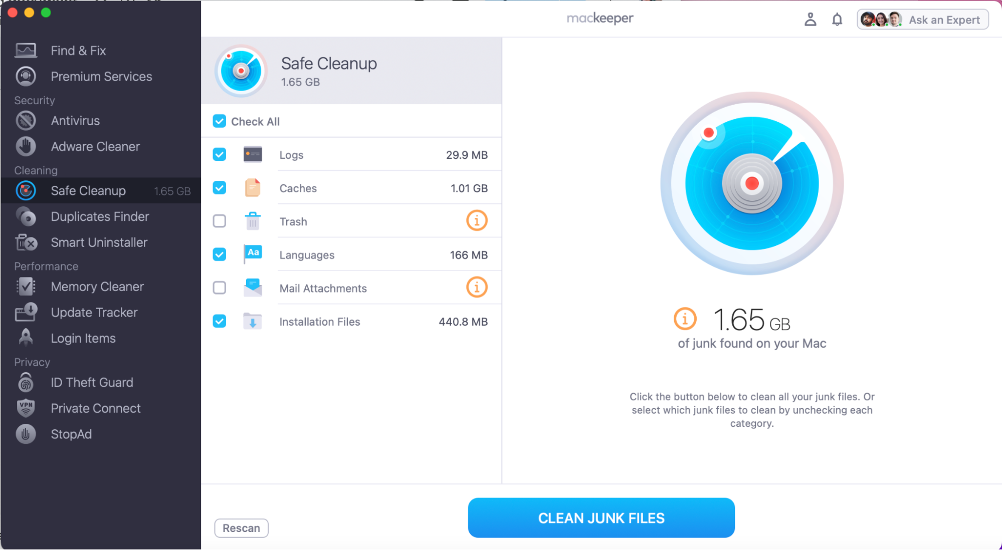 Run a device scan and wait for it to find any cache, logs and other digital junk hidden deep on your device making it slow.
