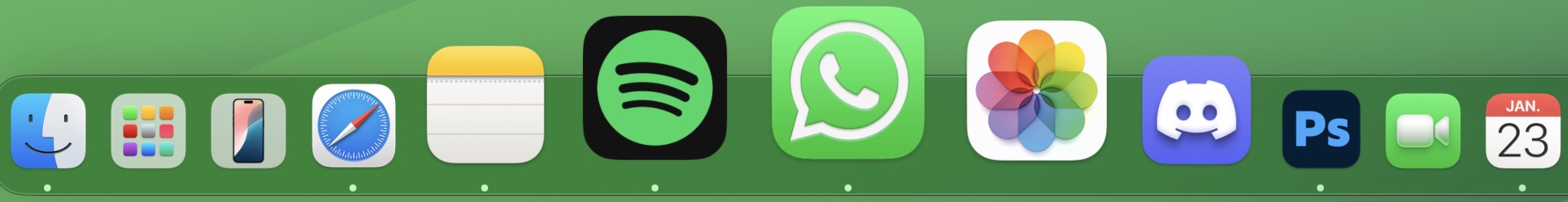 No Dock do seu Mac, você poderá ver os apps que estão em execução no momento. Procure pelo ponto abaixo dos ícones.