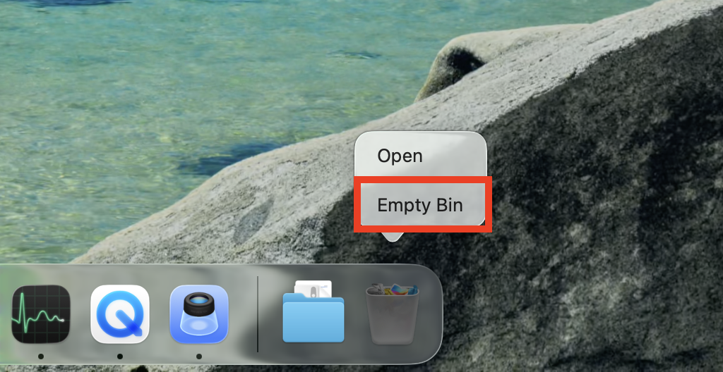 The right-click contextual menu for the Trash folder on Mac. When iOS files are taking up too much space on your Mac, first delete them from the Backup folder, then empty the Trash.