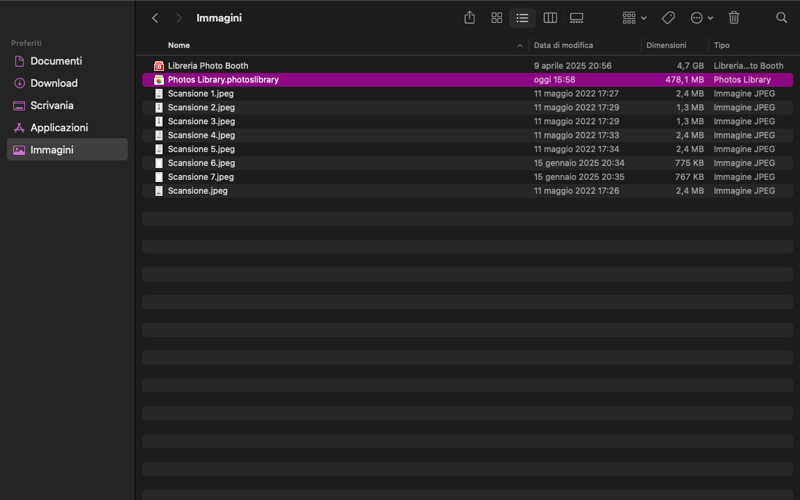 Cercare l'archivio della Libreria Foto nella cartella Immagini.