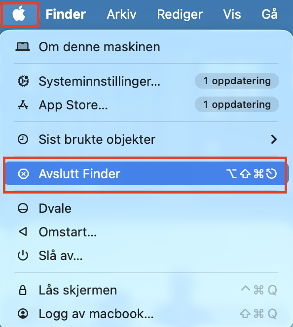 For å tvinge avslutning av en app via Apple-menyen, gå til Apple-menyen øverst til venstre på skjermen, og velg Tving avslutning fra rullegardinmenyen.