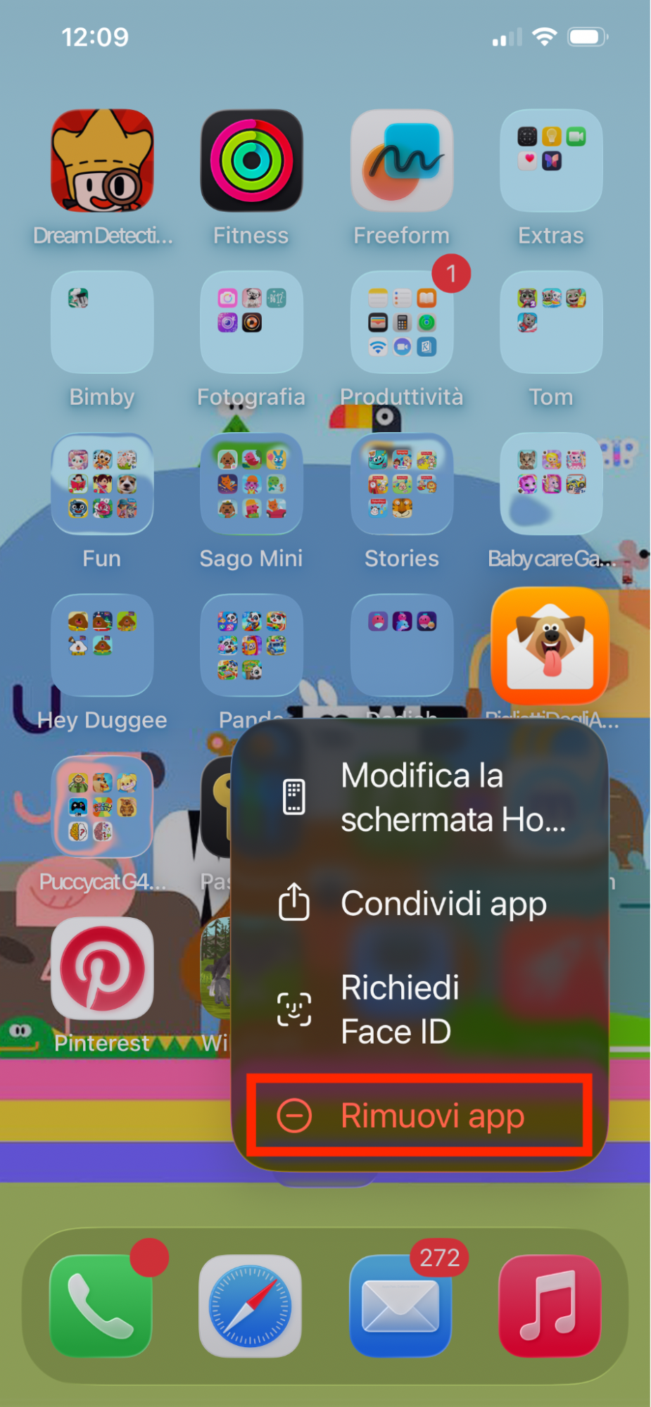 La Libreria App su iPhone e iPad che mostra un’app in fase di eliminazione. Tocca e tieni premuta un’app che sembra sospetta, poi seleziona Rimuovi app per disinstallarla.