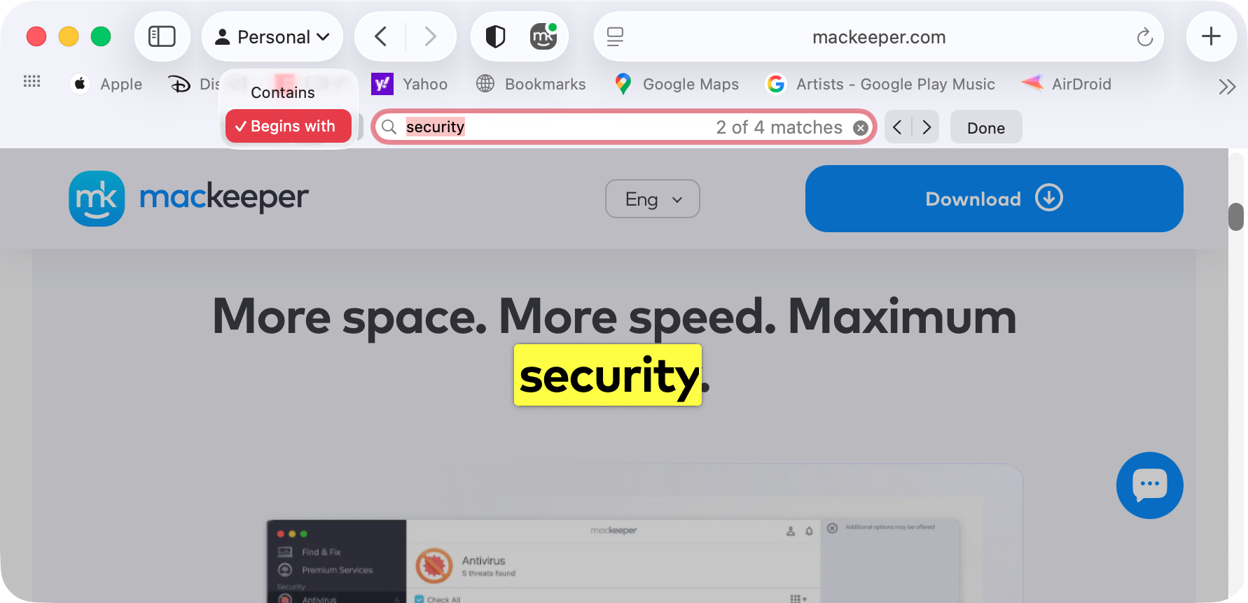 You can also search for words in Apple's Safari browser. It gives you two extra options: 'Contains' and 'Begins with', which let you tweak your search parameters to your needs.