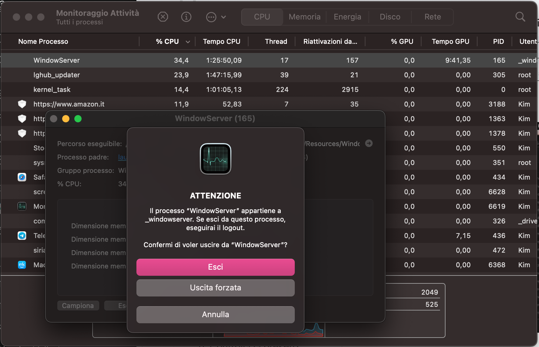 Per liberare RAM, apri Monitoraggio Attività, individua le app che usano più memoria e chiudile.