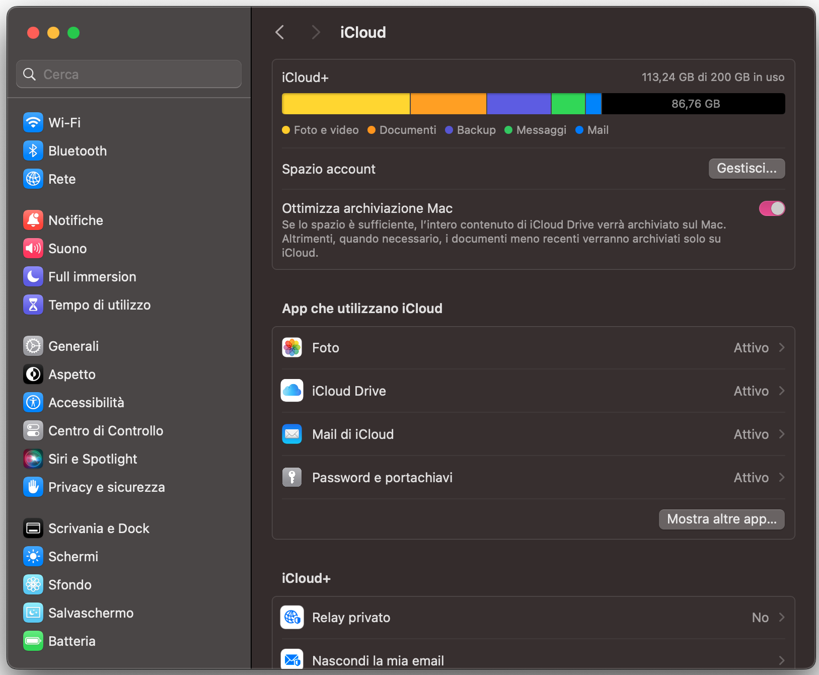 Deseleziona gli elementi nel menu iCloud che non vuoi sincronizzare.