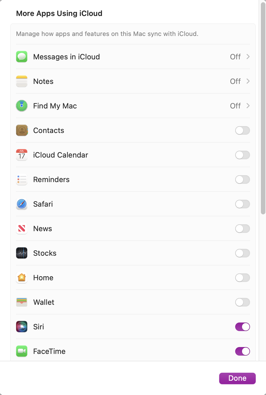 From the list of Apps, look for the one that's not syncing correctly. Toggle it Off/On to restart the syncing process, but give it a couple of seconds before you toggle it back on.