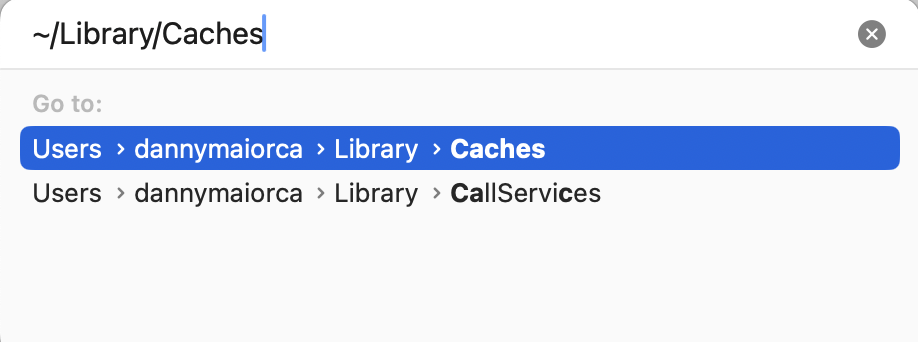 Once you've opened Go > Go to Folder, you'll then need to type ~/Library/Caches. When you've done this, you can then click on the first result. Your caches will be here.