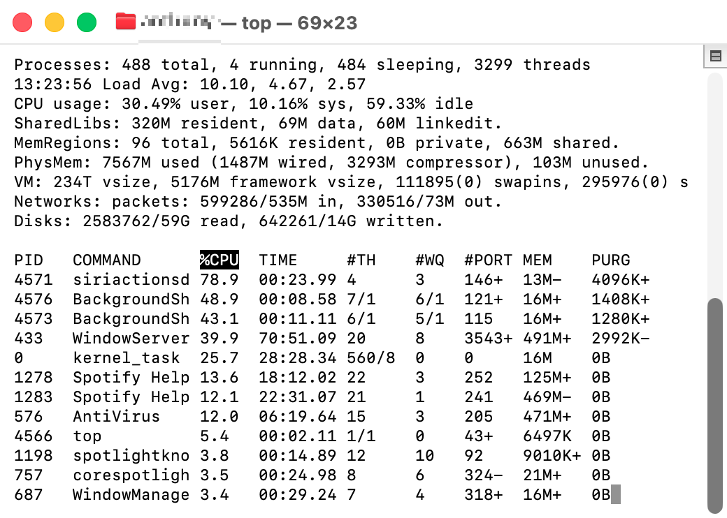 Terminal will bring up a list of apps and processes currently running on your Mac. Find wdavdaemon_unprivileged in the list and note does the PID number in the first column.