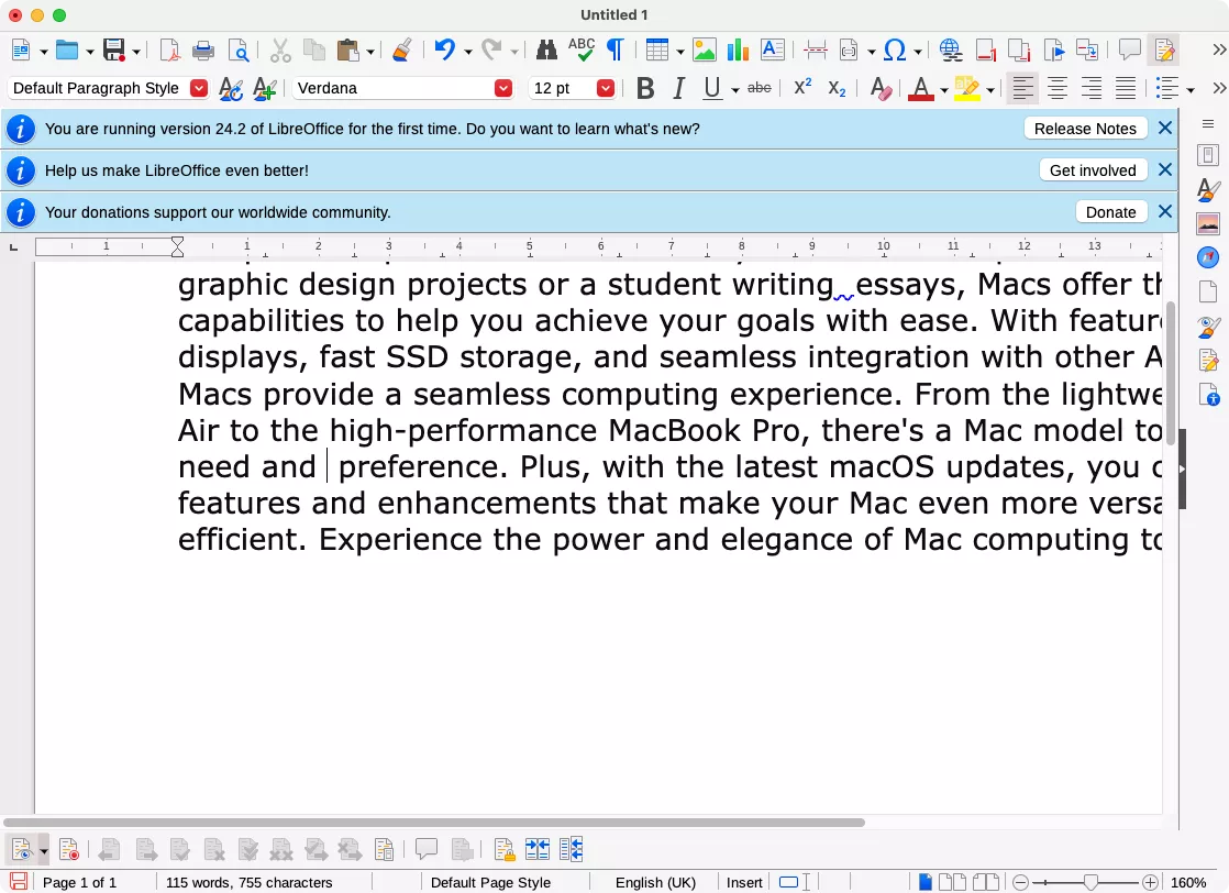 LibreOffice è un'altra app basata su OpenOffice. È un'alternativa piuttosto valida a Word per Mac e può aprire anche file Word.