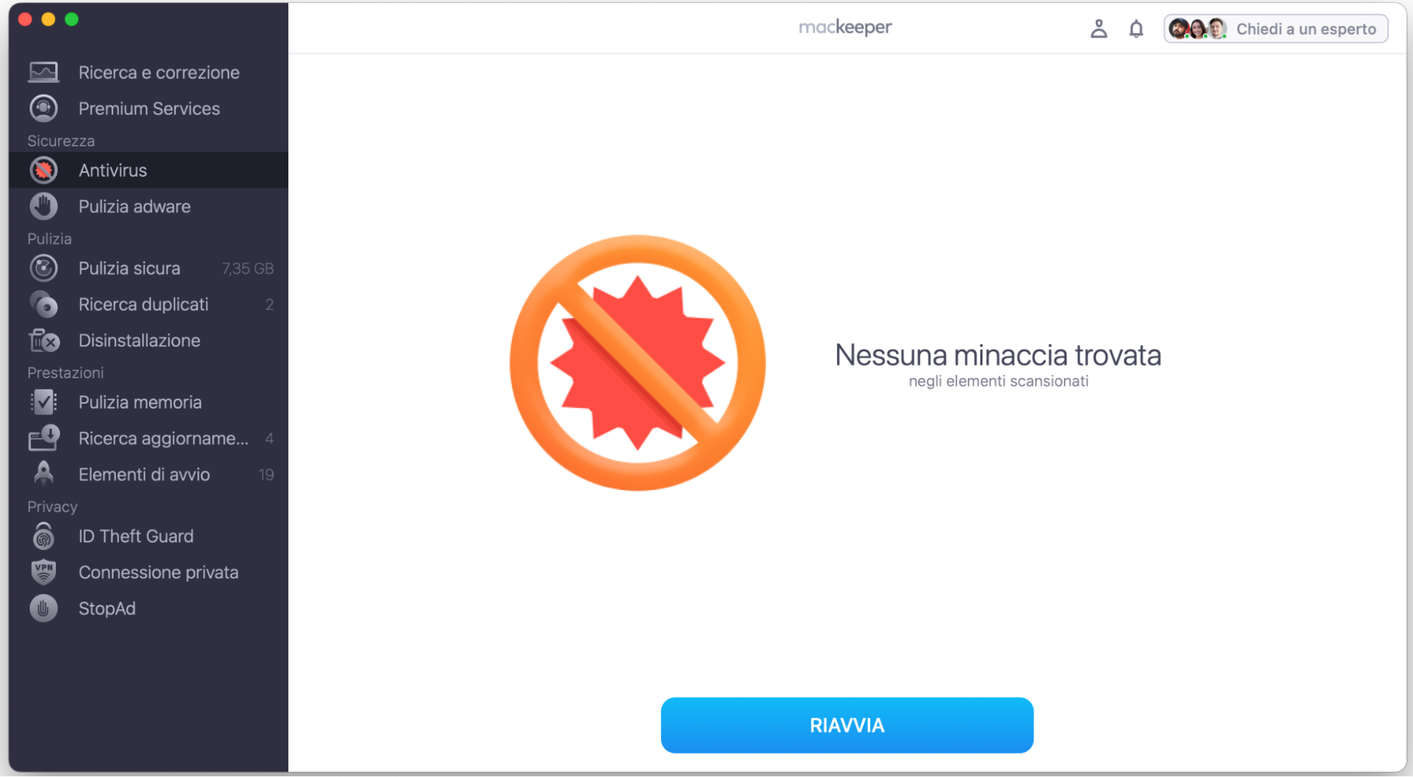 Se MacKeeper rileva qualcosa di sospetto, controlla i risultati, seleziona cosa vuoi rimuovere e clicca su Elimina. Nella finestra pop-up, clicca di nuovo su Elimina.