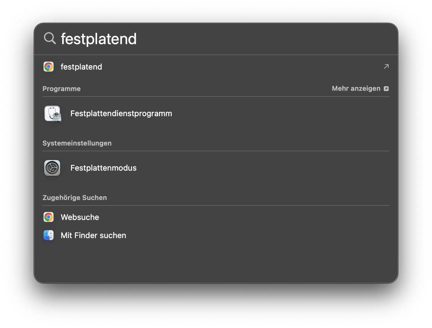 Um mit der Formatierung des USB-Laufwerks fortzufahren, suchen Sie die App Festplattendienstprogramm auf Ihrem MacBook und öffnen Sie sie. Verwenden Sie zur Beschleunigung die Suchleiste und drücken Sie die Eingabetaste.