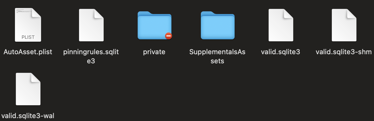 Scan the contents of the opened folder to locate all database files that begin with the specific name valid.sqlite3 for system cleanup.