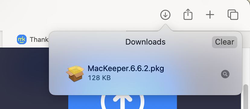 In your Downloads folder, you'll see a .pkg file associated with MacKeeper. You'll need to double-click on this to continue the installation phase.