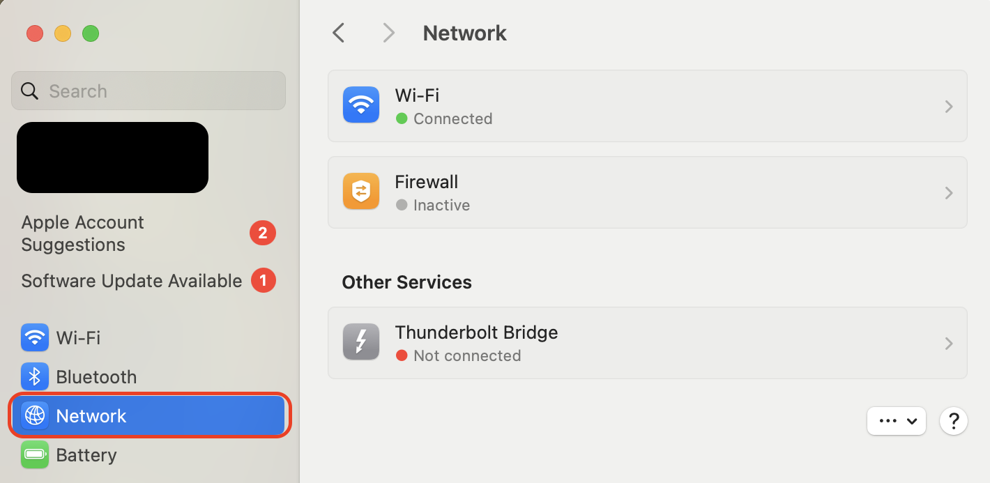Open System Settings on your Mac, then click on the Network section to access and manage your current network preferences and connections.