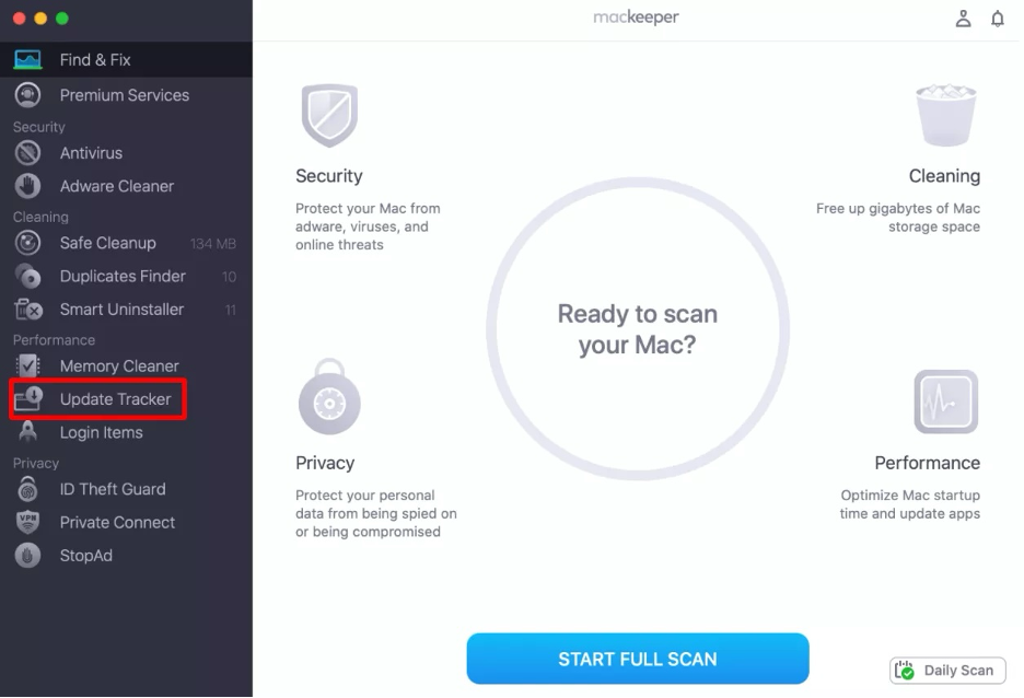 To take full advantage of Pages on Mac, launch MacKeeper and select Update Tracker in the sidebar.