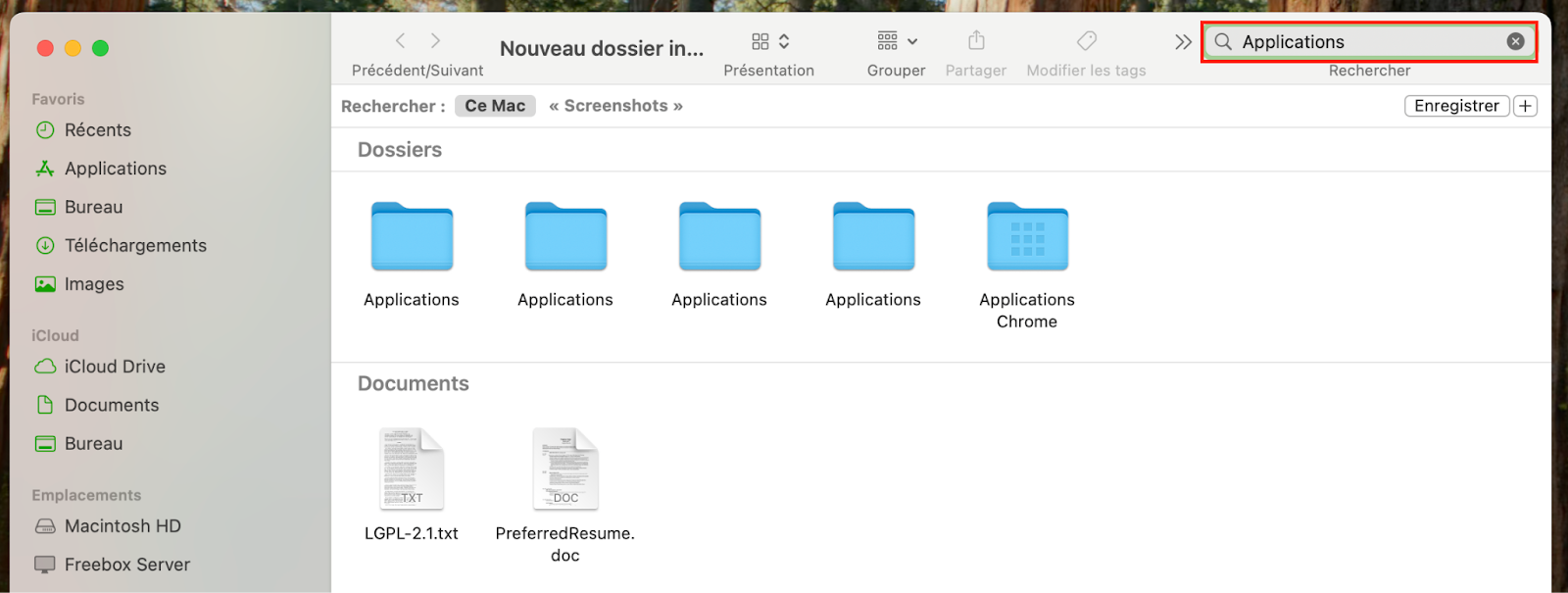 Pour créer un nouveau dossier intelligent dans Finder sur Mac, rendez-vous dans Finder > Fichier > Nouveau dossier intelligent. La nouvelle fenêtre qui s'ouvre affiche les applications sur votre Mac.