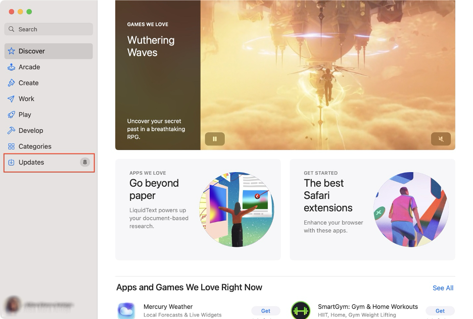 To fix the 10661 error, launch the App Store on your Mac and go to the Updates tab located in the sidebar.