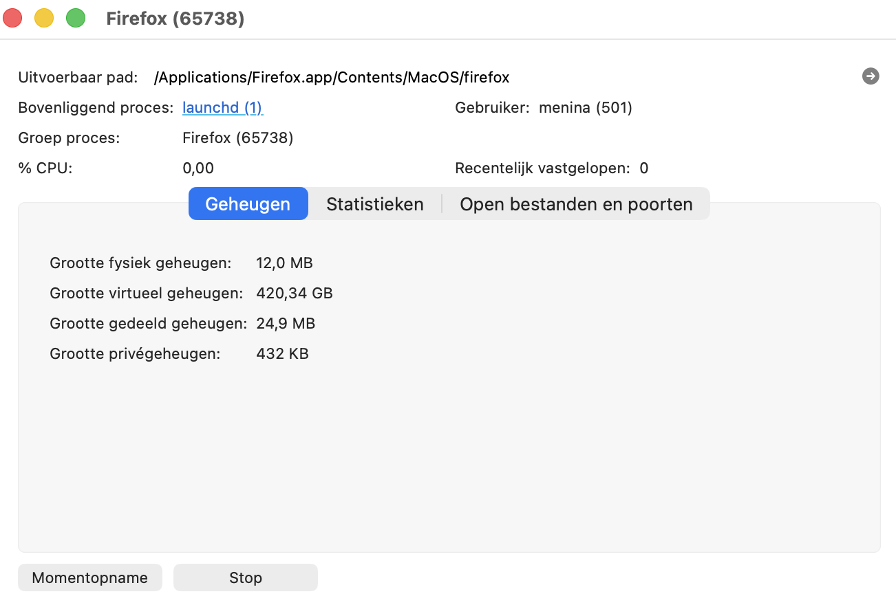 Terwijl je de meest verbruikende app selecteert door erop te dubbelklikken, kun je bevestigen dat je deze wilt stoppen via de knop Stop.