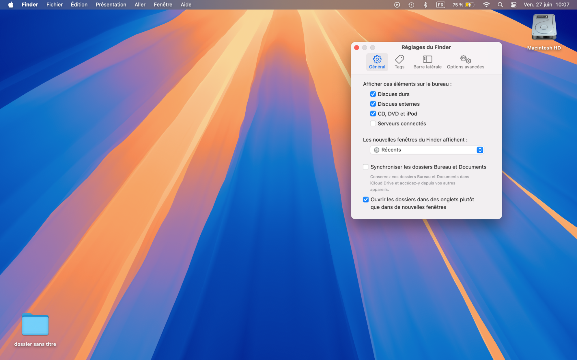 Cochez les cases près des éléments que vous voulez voir réapparaître sur votre bureau ou sélectionnez tous les éléments dans la liste : Disques durs, Disques externes, CD, DVD et Ipods, et Serveurs connectés. Après avoir sélectionné les éléments souhaités, vérifiez si leurs icônes apparaissent sur votre bureau.
