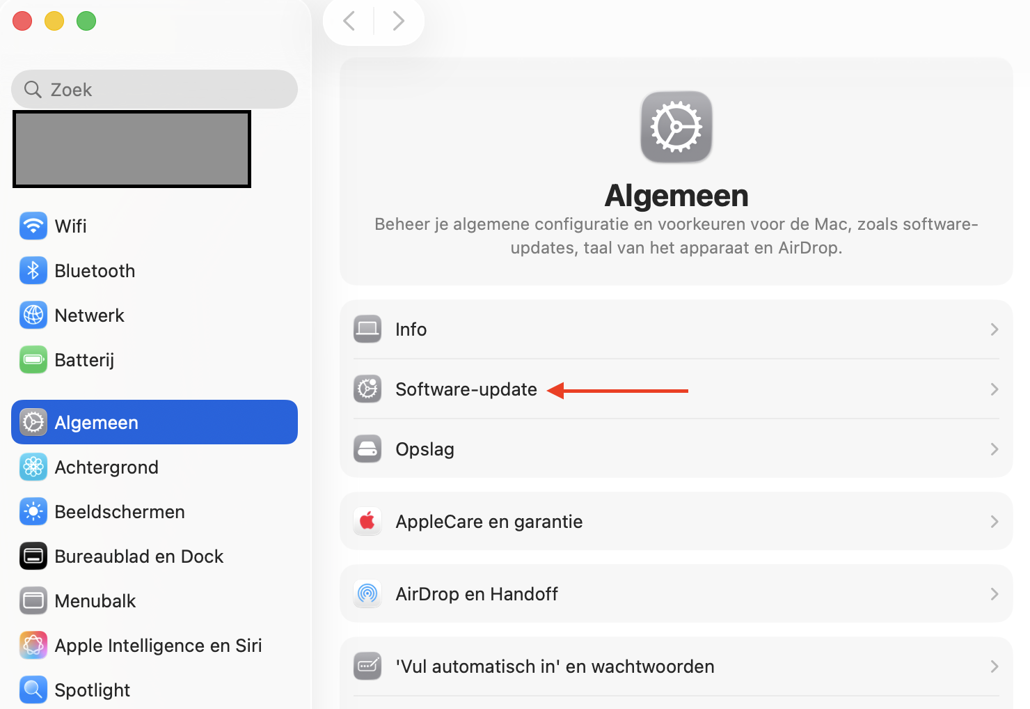 Om de nieuwste versie van Safari te gebruiken, ga je naar Algemeen en klik je vervolgens op Software-update op je Mac.