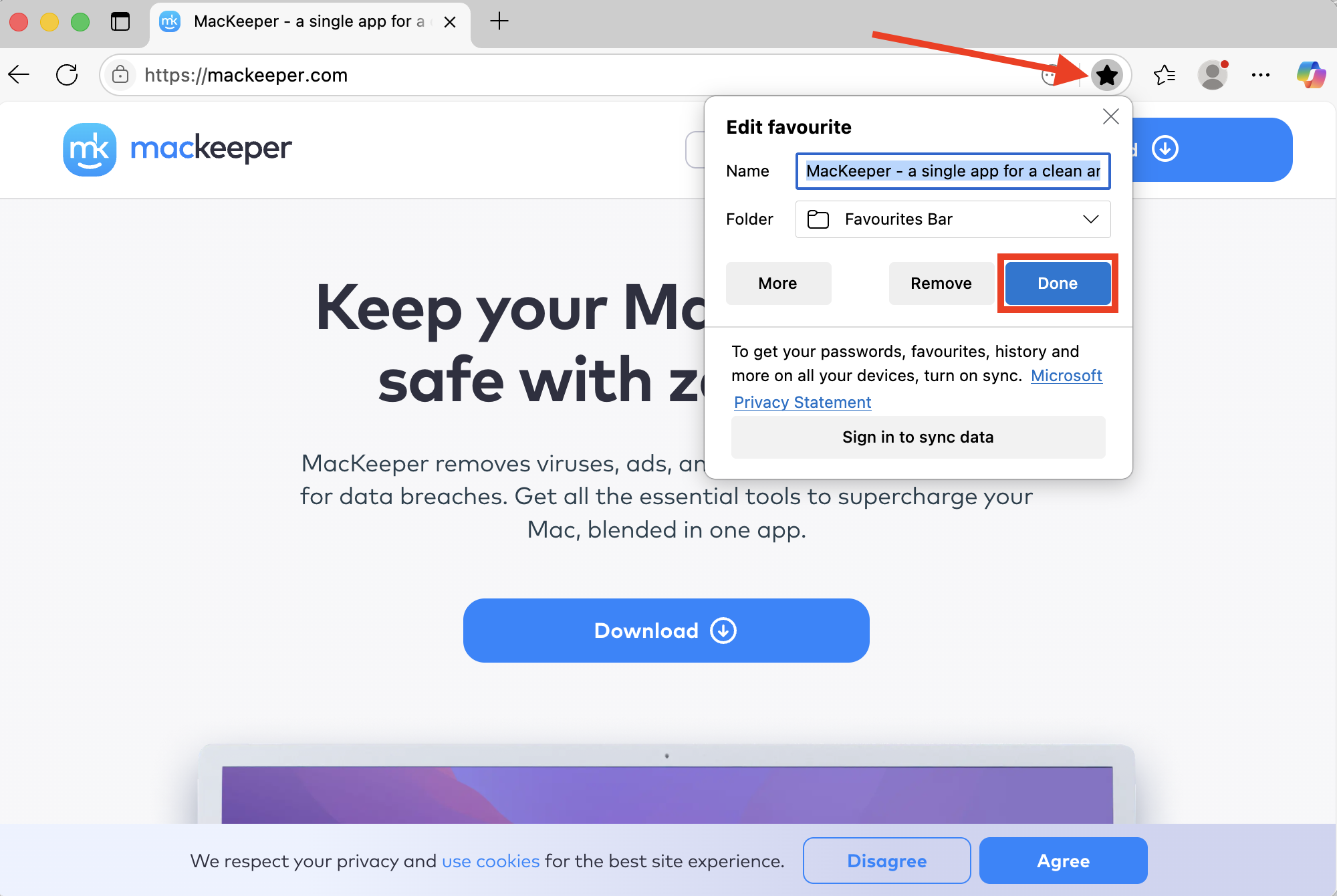 The favorites option for saving websites in Microsoft Edge. This is how to favorite a website on Mac if you like to use Microsoft's Edge browser.