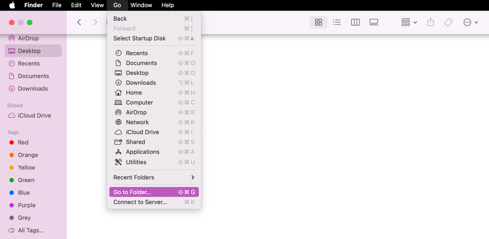To help you find your Discord cache on Mac, begin by opening up Finder. In a Finder window, click on Go to Folder.