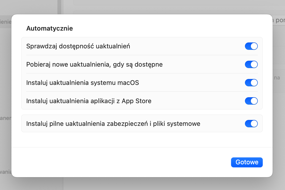 Upewnij się teraz, że automatyczne aktualizacje są włączone, jeśli jeszcze nie są. Dzięki temu nie tylko system macOS będzie instalował aktualizacje automatycznie, ale również Safari oraz inne aktualizacje systemowe.