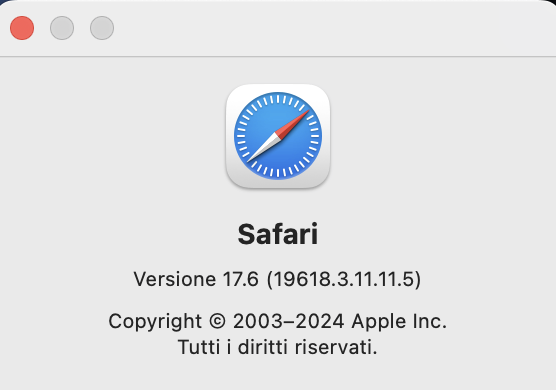 Dopo aver cliccato su Informazioni su Safari, dovresti vedere la versione del tuo browser Safari.