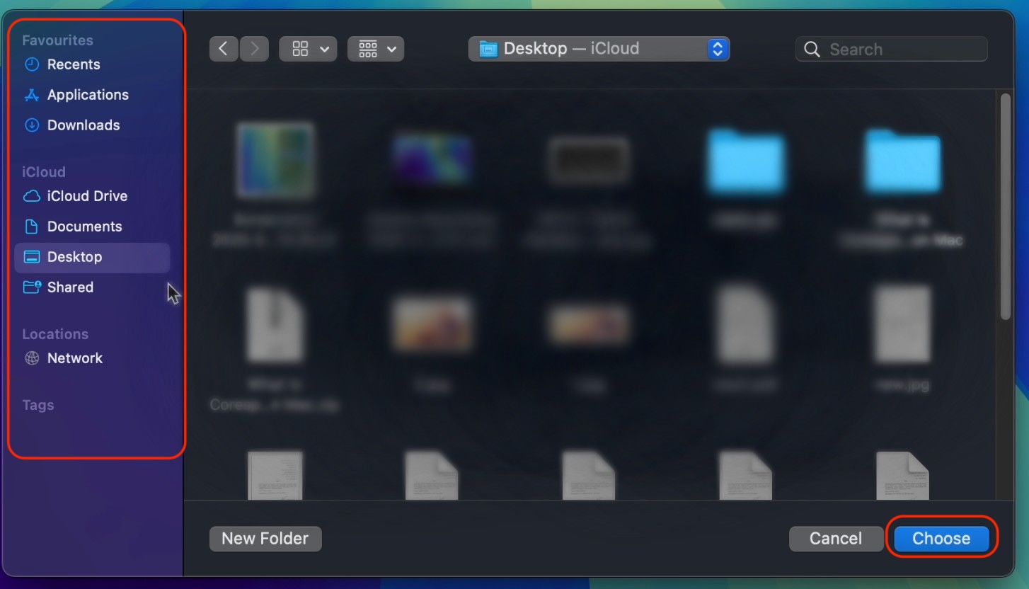 The final step in managing the default screenshot save location on your Mac via the built-in tool is to click the Choose button to select the specific location and confirm the changes.