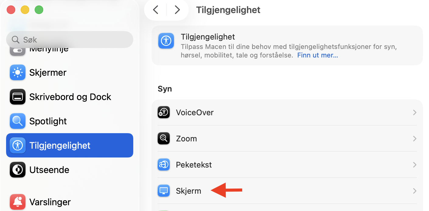 For flere systemjusteringer og vedlikehold etter en oppdatering går du til Systeminnstillinger > Tilgjengelighet > Skjerm. Her kan du redusere visuelle effekter for å forbedre Macens responsivitet etter oppdateringer.