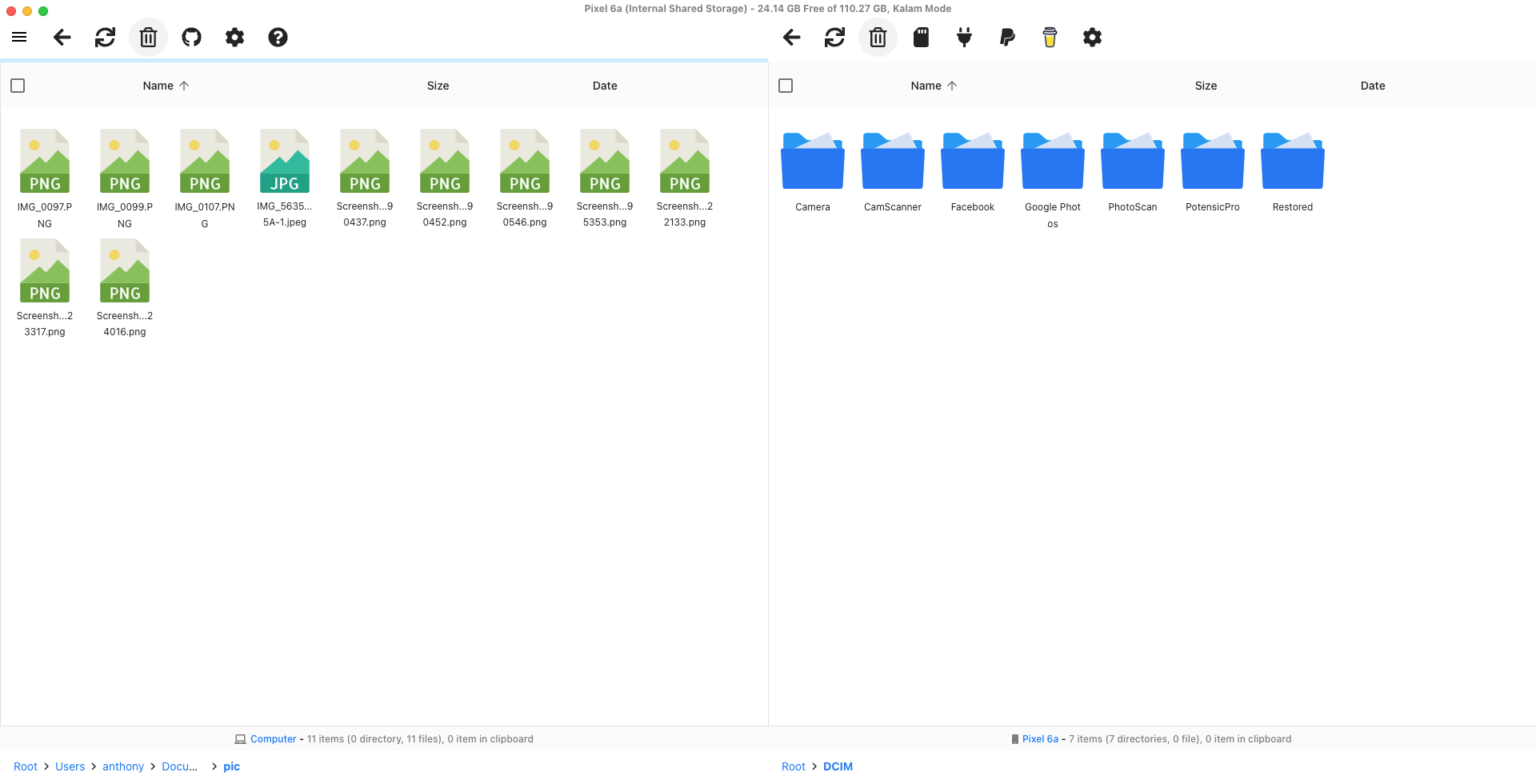 After connecting your Android device to your Mac and enabling MTP, start OpenMTP. Refresh if you need to. Once connected, you can simply drag and drop files from your Android to your Mac.