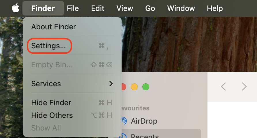 Open Finder, click Finder in the menu bar, and choose Settings to access Finder preferences and manage sidebar items.