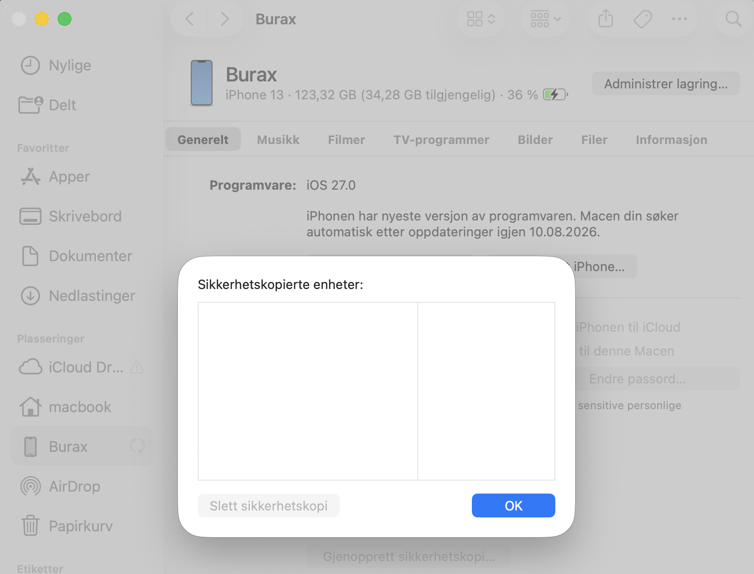 iOS-sikkerhetskopier kan oppta mye plass på Macen din. Hvis du har en iPhone eller iPad, kobler du den til nå og sletter deretter sikkerhetskopiene.
