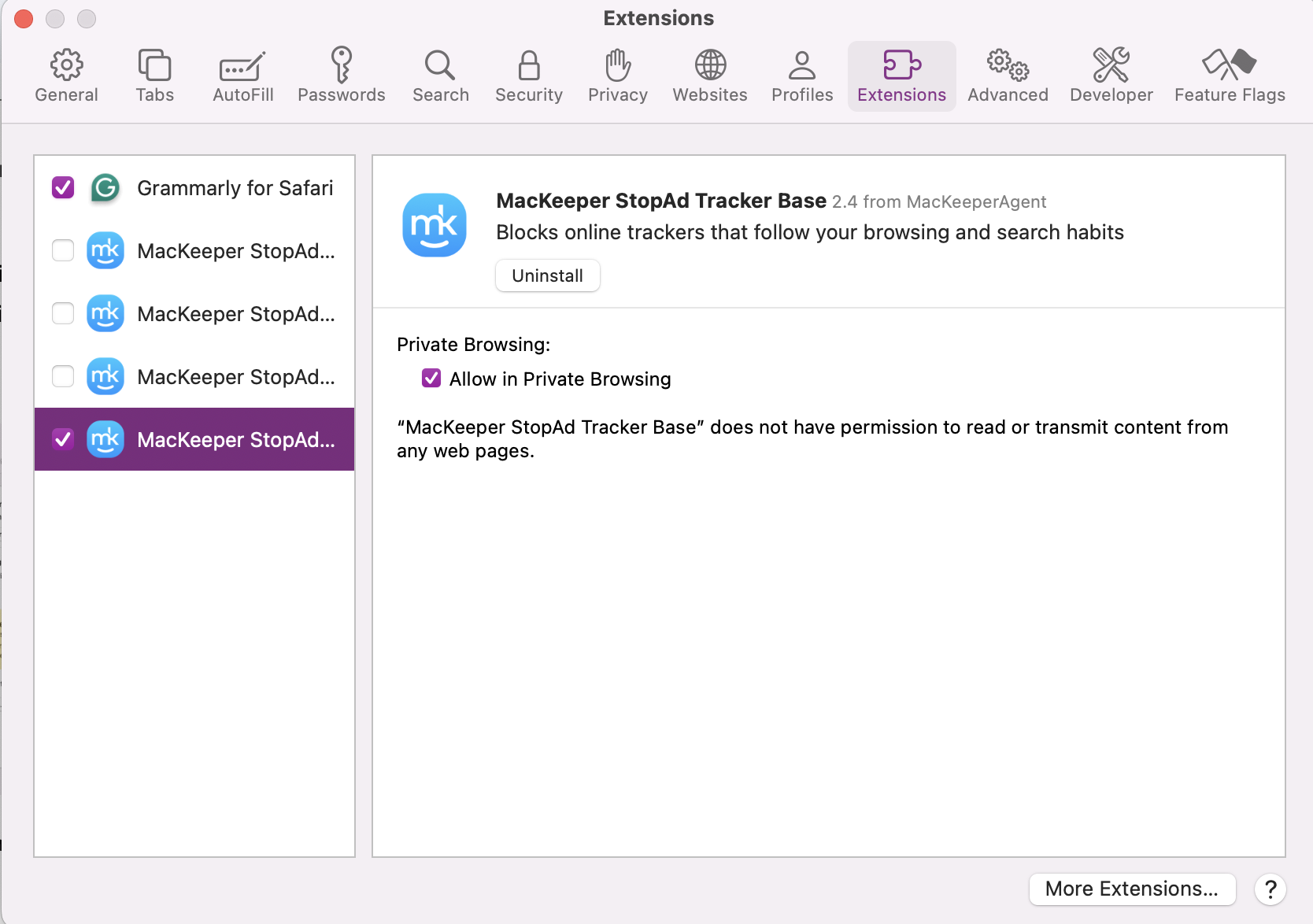 In the Extensions tab, you'll be able to check, untick or install any saved third-party software you want to keep or remove from your Macbook.
