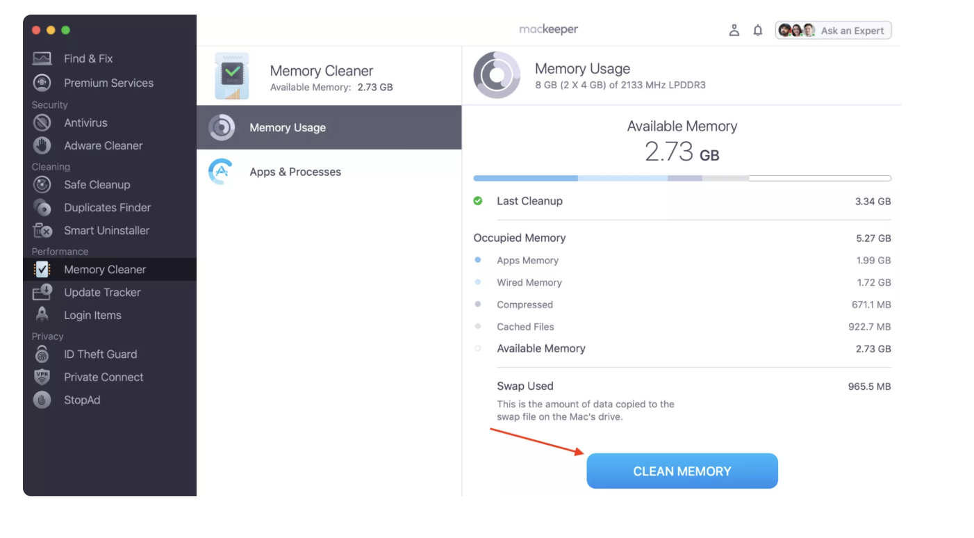 If mds_stores has high CPU usage on your Mac, go to MacKeeper's Memory Cleaner under the Performance tab. Then, select Memory Usage > Clean Memory.