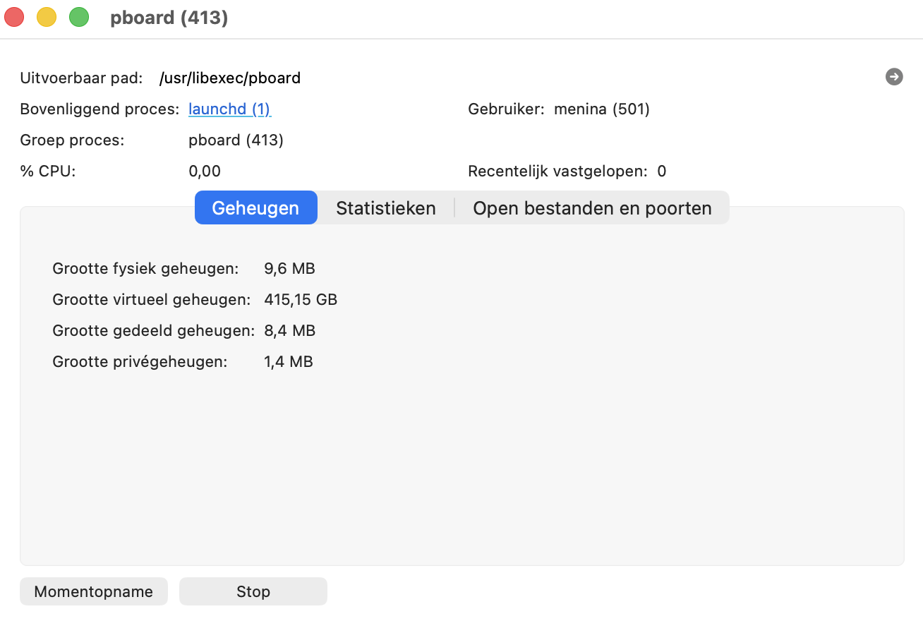 Dubbelklik op WindowServer in Activiteitenweergave om het procesvenster te openen. Klik nu op de knop Stop.