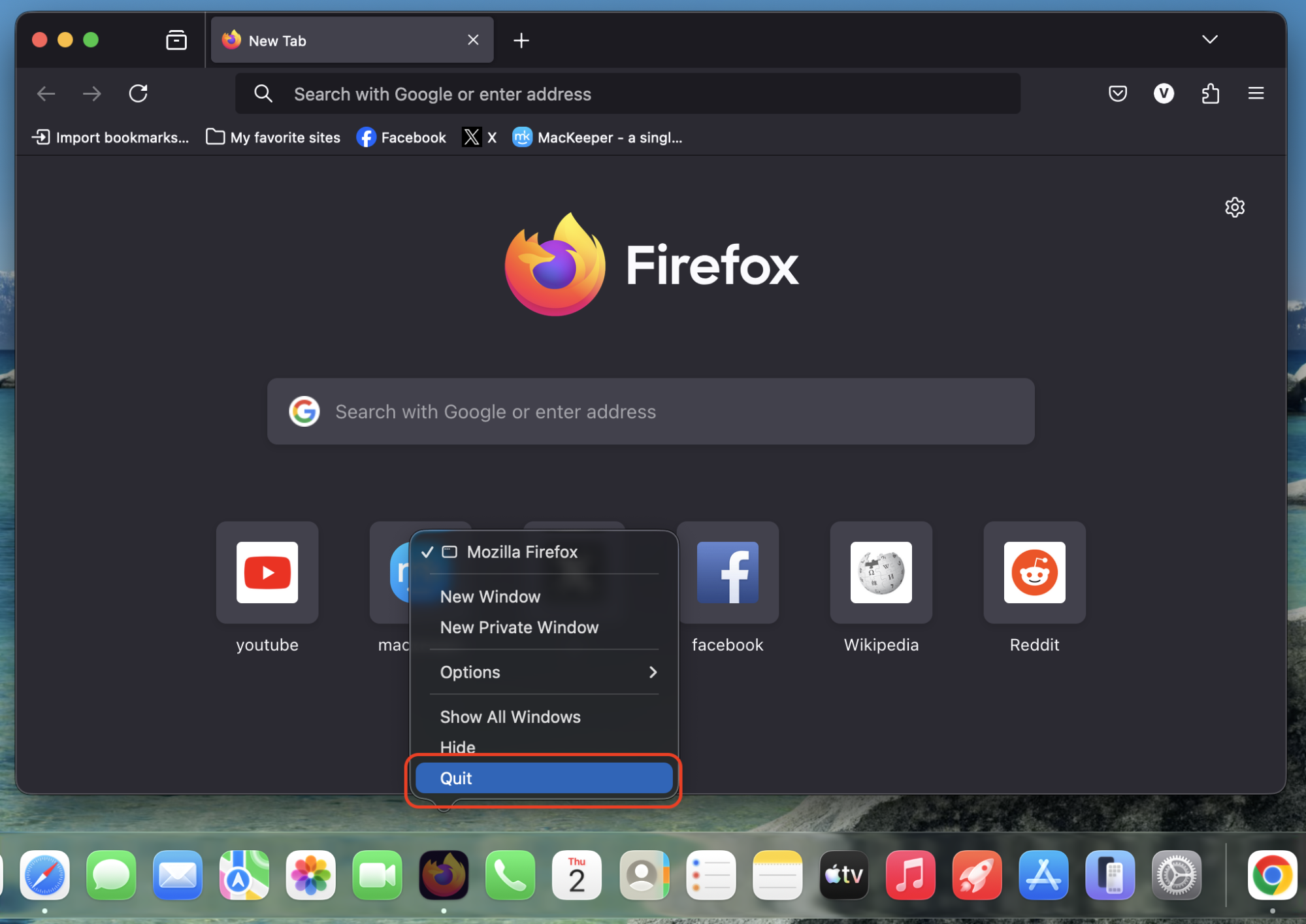 Finally, quit Firefox, as you can’t delete a Mac app that is still running.