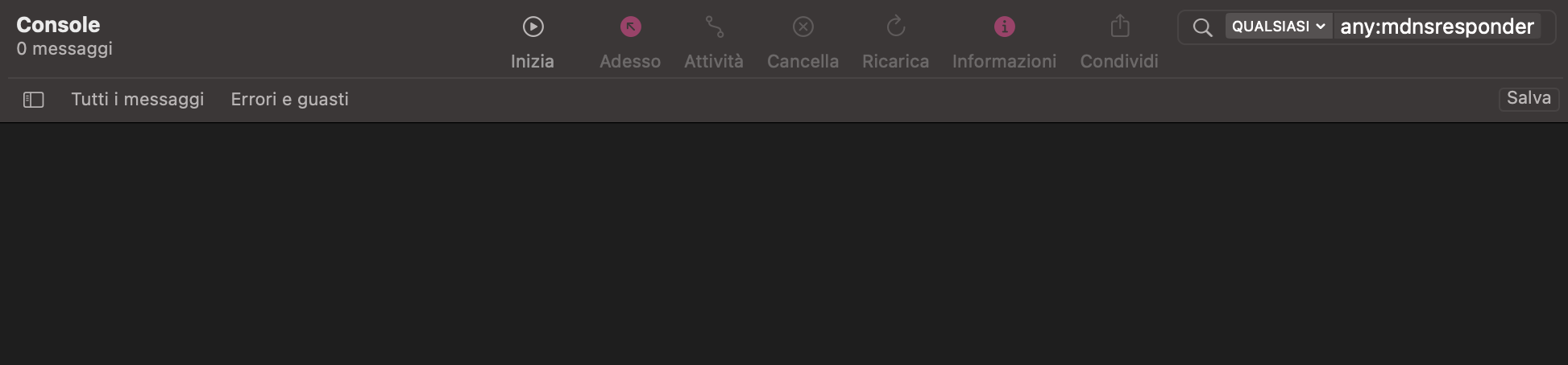 Dopo aver eseguito i comandi per la cache DNS nel Terminale, torna su Console. Se non hai svuotato di recente la cache DNS, dovresti trovare i tuoi record.