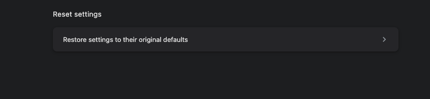 Chrome Reset settings on an Apple computer showing Restore settings to their original defaults, the fix for a crashing browser.