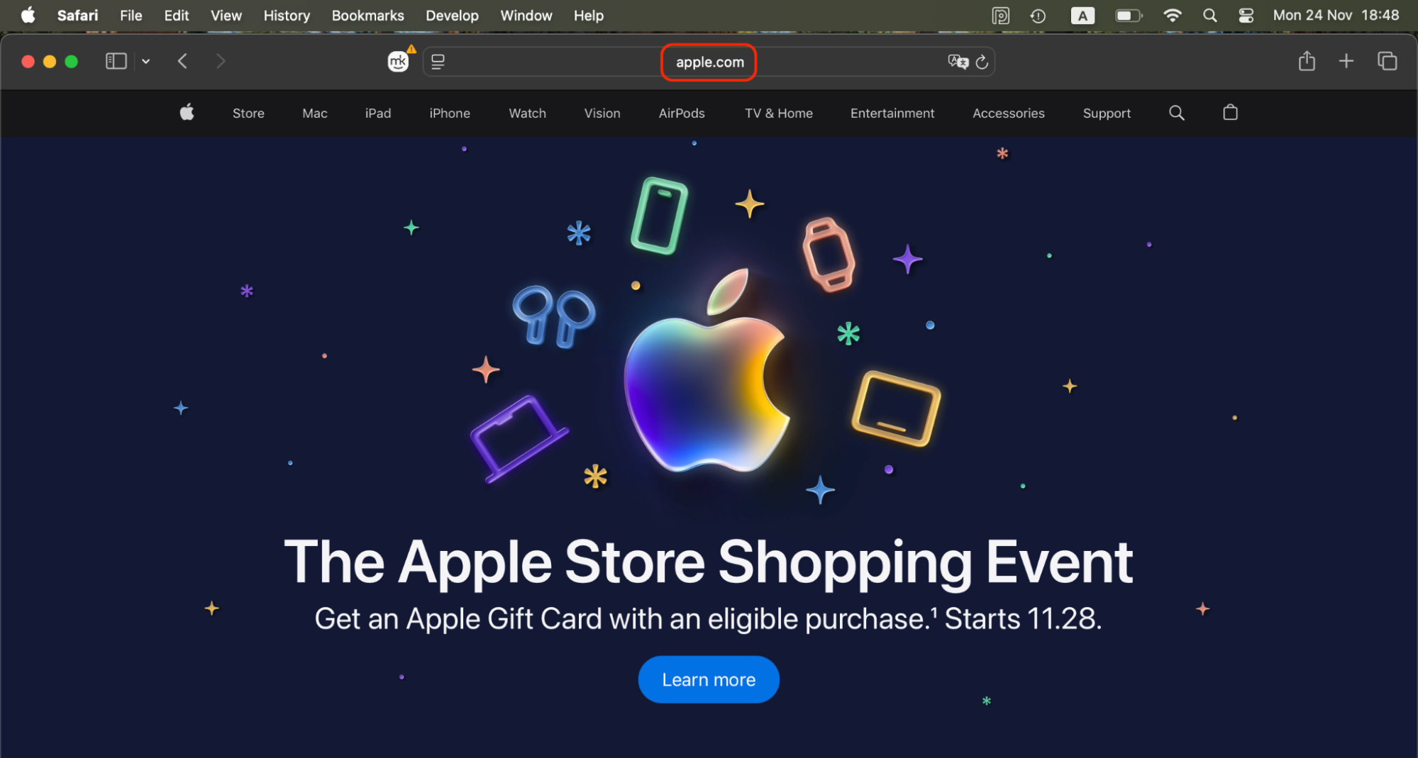 Open Safari and load apple.com to verify your internet connection is working properly and ensure your Mac can sync data and access online services.