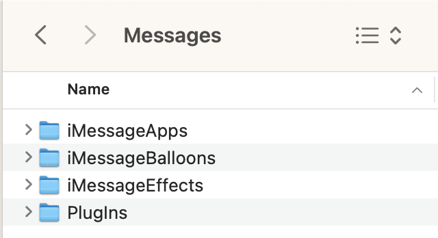 Alt title: After typing the Messages pathway in Finder, you'll see multiple folders. Go into these and look for chat.db, chat .db-shm, and chat.db-wal.
