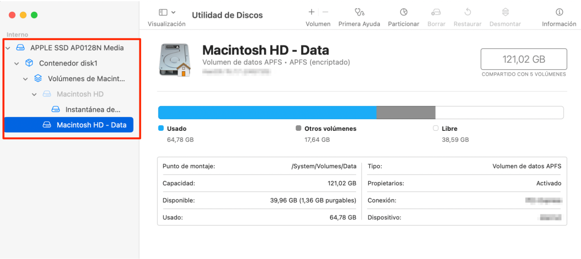 Una vez abierta, elige tu volumen de arranque en el panel izquierdo, normalmente etiquetado como Macintosh HD.