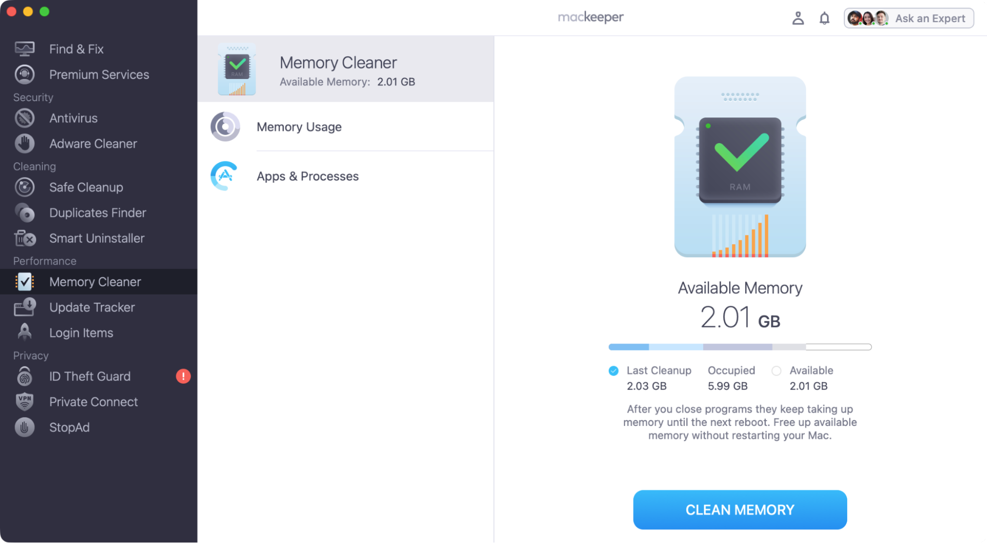 After Memory Cleaner has been used, you'll have a lot more memory available to you. Your Mac should now run faster, so you can get more done on it.