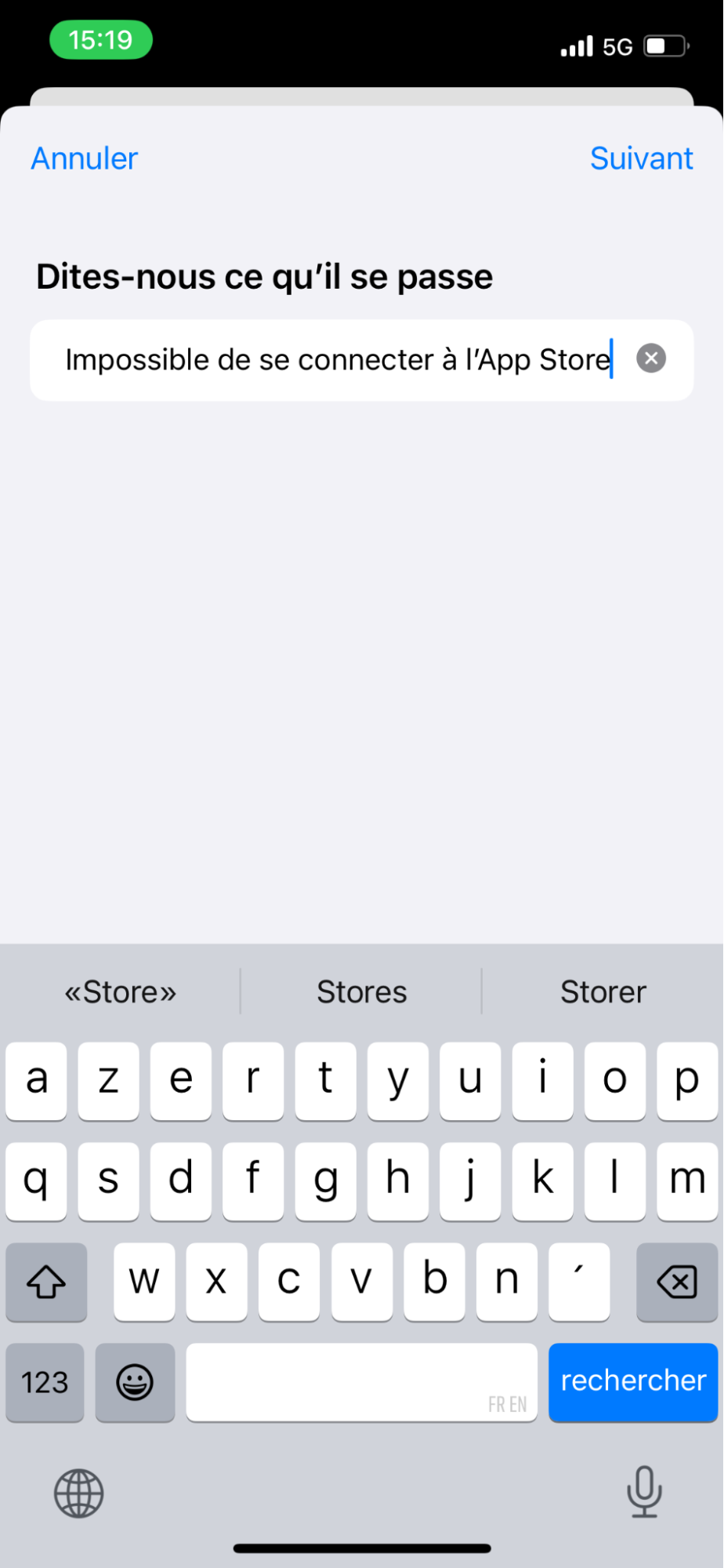 Une fois connectés à l'application App Support, les utilisateurs trouvent la barre de recherche où ils peuvent mentionner le problème de désactivation de compte à l'équipe support Une fois connectés à l'application App Support, les utilisateurs trouvent la barre de recherche où ils peuvent mentionner le problème de désactivation de compte à l'équipe support
