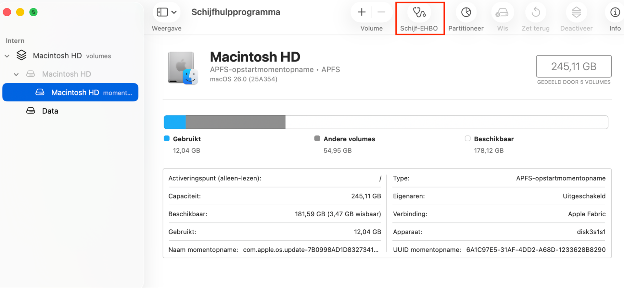 Problemen met de systeemschijf van je Mac kunnen je computer vertragen. Je kunt dit controleren met de functie Schijf-EHBO.