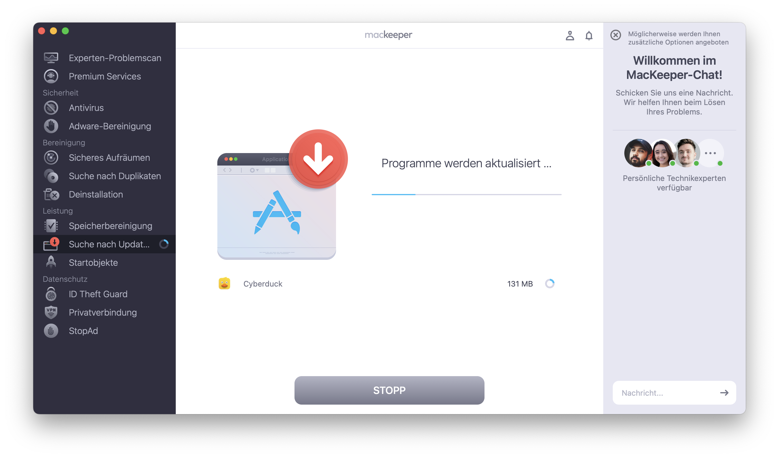 Suche nach Updates von Mackeeper aktualisiert die Apps. Dieser Vorgang kann einige Zeit dauern.
