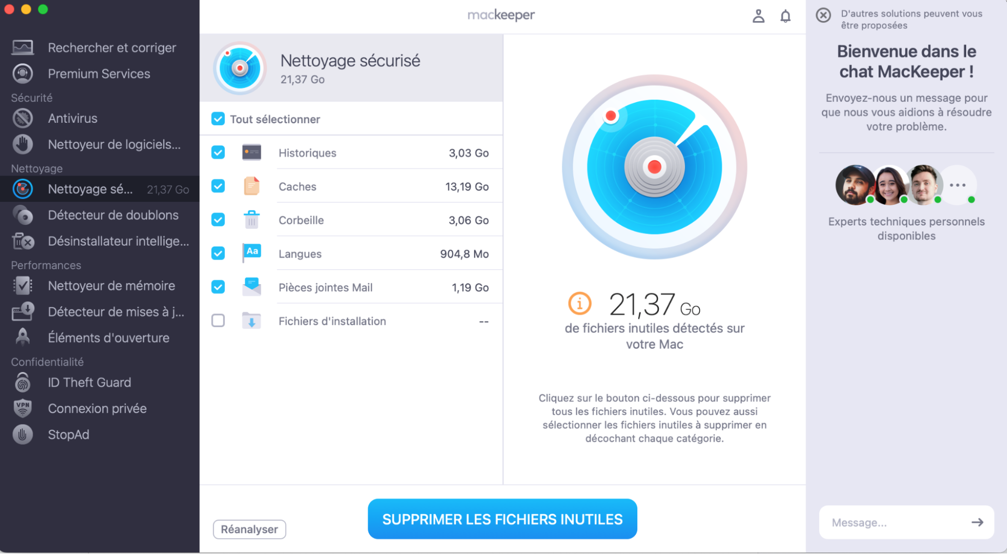 L’application vous présentera une liste d’éléments pouvant être supprimés de votre Mac en toute sécurité. Cochez la case près de chaque fichier indésirable et cliquez sur Supprimer les fichiers inutiles.